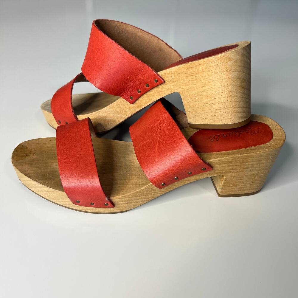 Madewell Red and Tan Mules